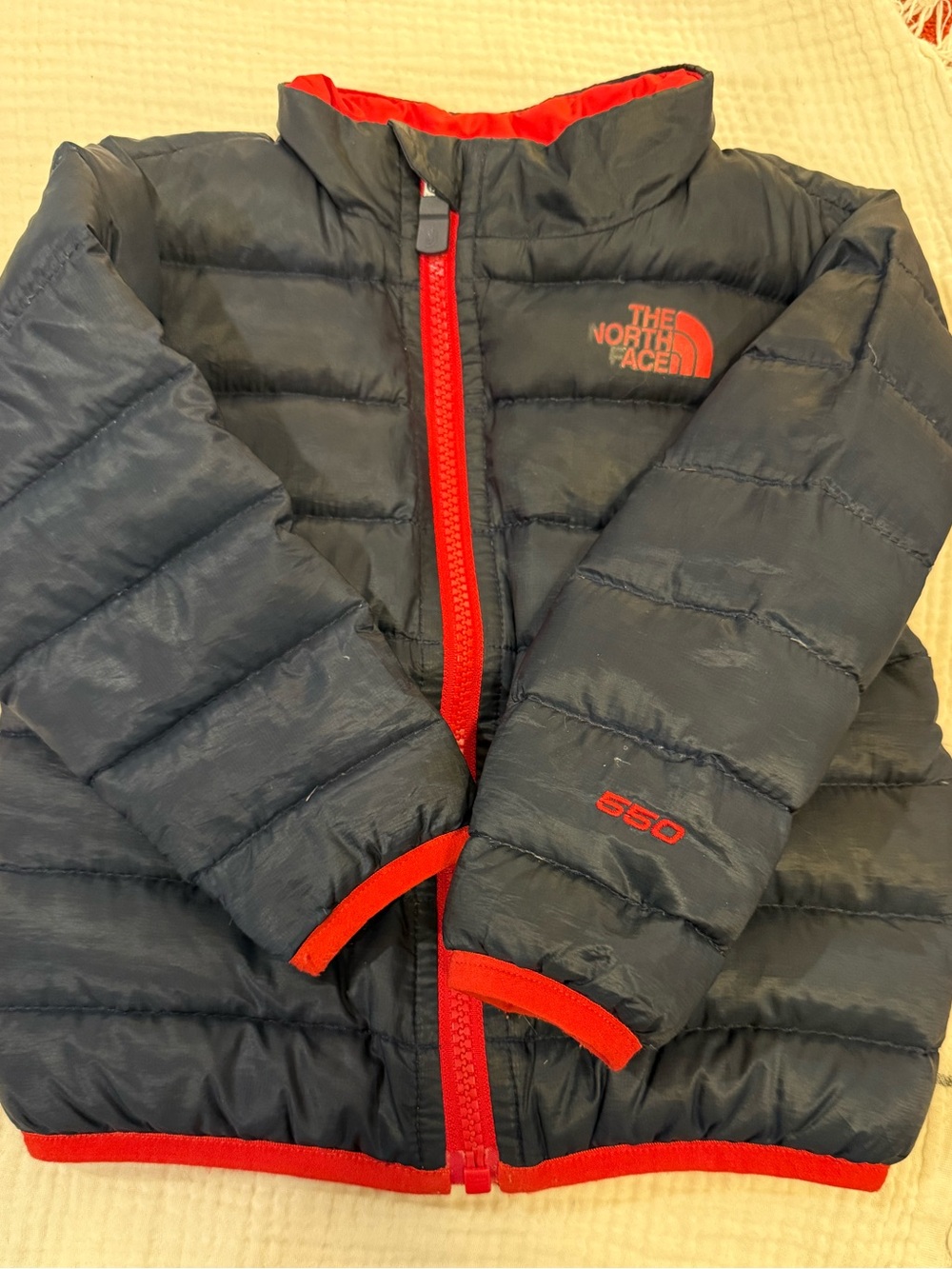 The North Face 550 Down Jacket. Kids size 12-18 months.  Black & Red